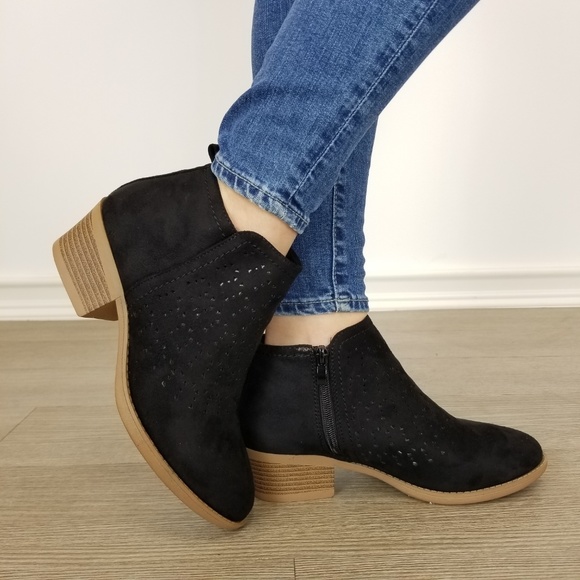 Black Suede Ankle Boots Laser cut Design - Picture 3 of 8